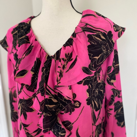 VICI HOT PINK FLORAL V NECK RUFFLED BLOUSE TOP - Picture 10 of 12